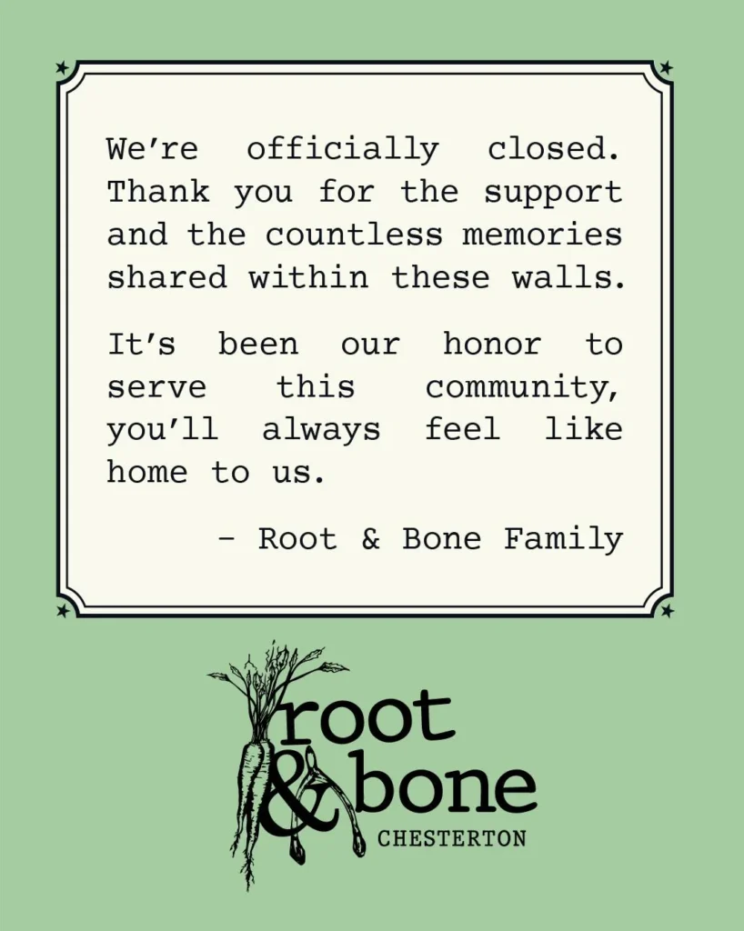 Root & Bone Chesterton - We're officially closed. Thank you for the support and countless memories.